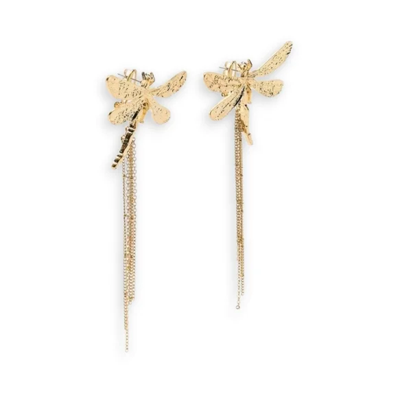 Zara Gold Dragonfly Earrings - Picture 4 of 12